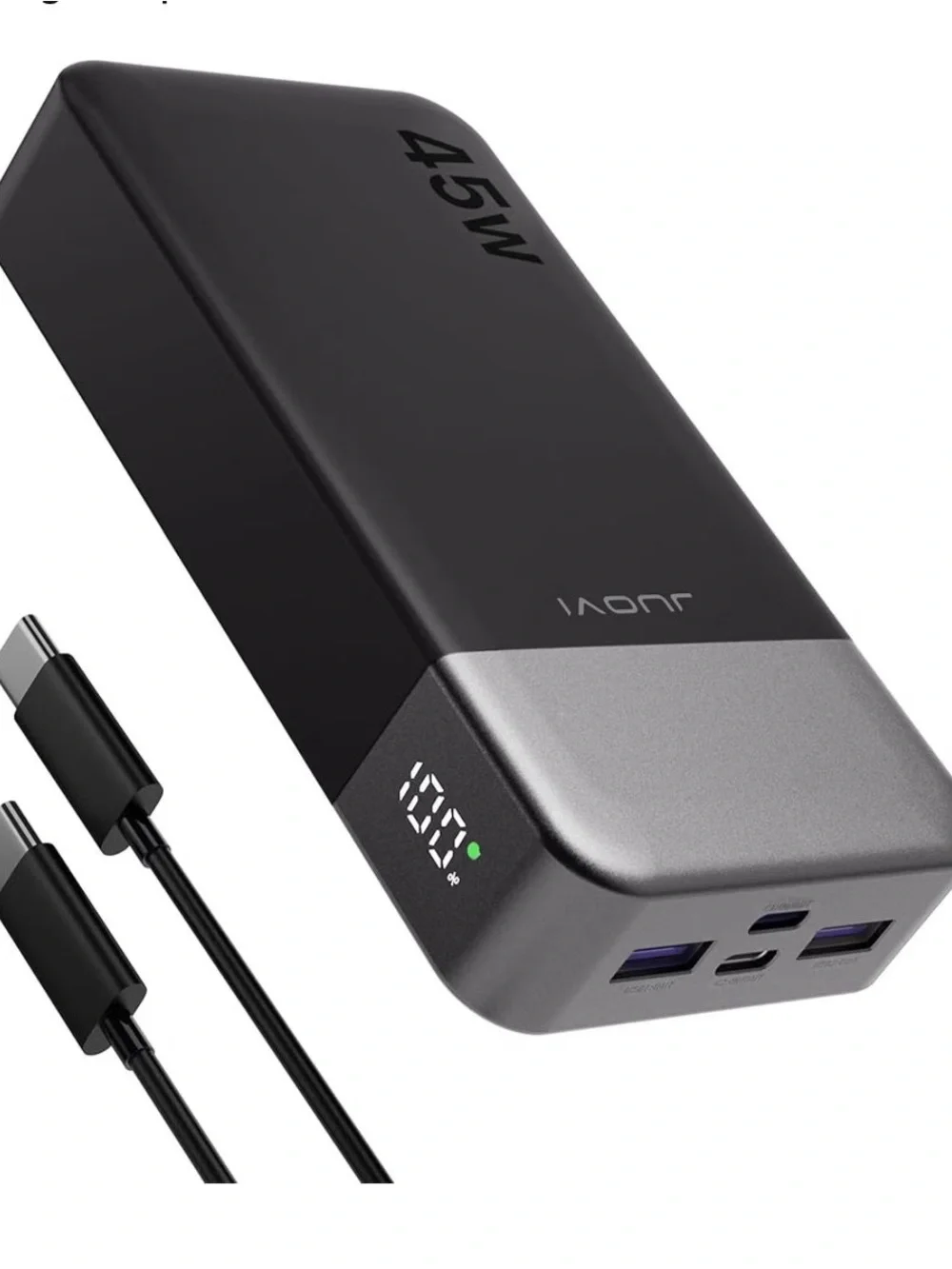 Ovi 45W Power Bank Charger in Black and Gray with LED Display